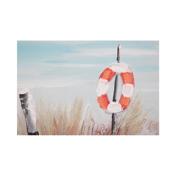 Quadro dipinto a mano in cornice di legno di pino Beach Lifebuoy, 30 x 90 cm - Mauro Ferretti-image-1