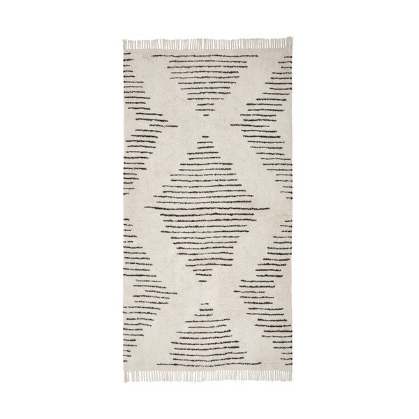 Tappeto in cotone beige e nero tessuto a mano , 80 x 150 cm Fini - Westwing Collection