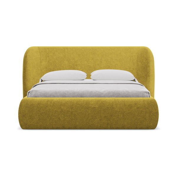 Letto matrimoniale imbottito color senape con contenitore con griglia 180x200 cm Hauke - Makamii-image-3