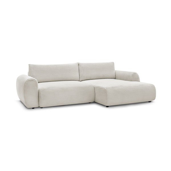 Divano angolare color crema allungabile (con penisola a destra) con rivestimento in velluto a coste Lucien – Bobochic Paris-image-3