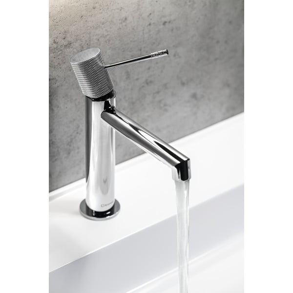 Rubinetto per lavandino in argento lucido verticale Solaris – Sapho-image-1