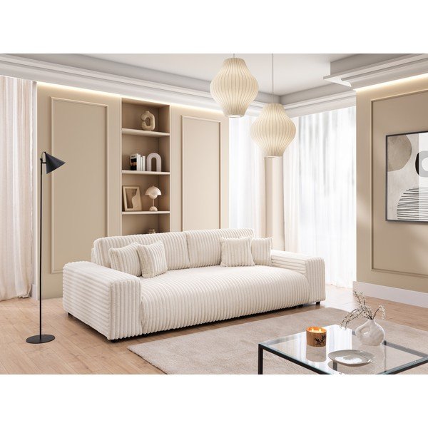 Divano color crema allungabile/con contenitore con rivestimento in velluto a coste 260 cm Justin  – Ropez-image-1