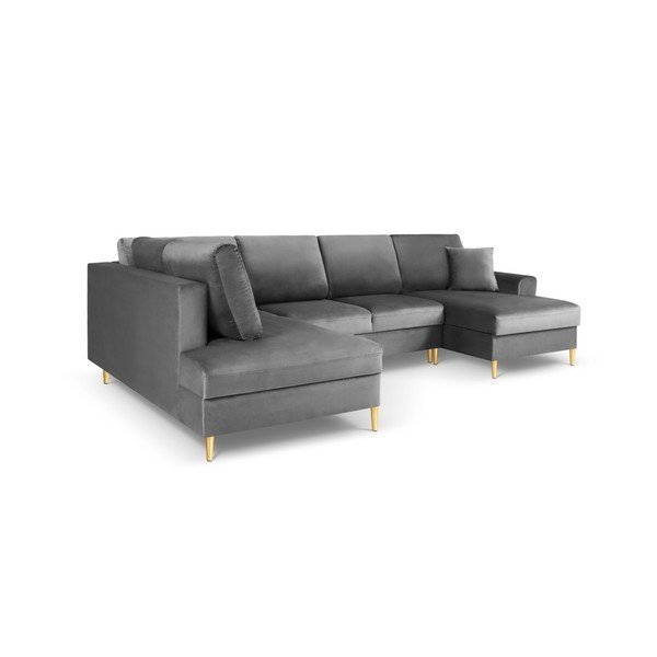 Divano angolare grigio chiaro allungabile e con contenitore (con penisola a sinistra/a U) con rivestimento in velluto Kyoto – Cosmopolitan Design-image-3