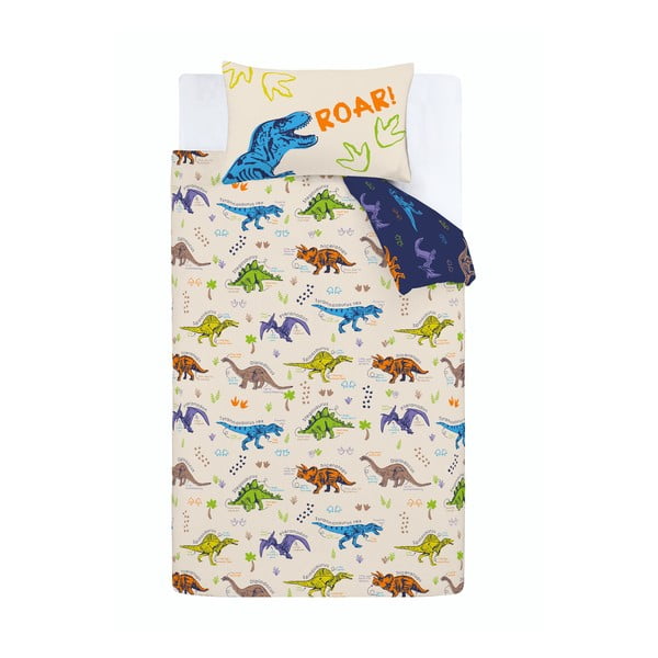 Set copripiumino e federa da bambini blu e beige per culla 120x150 cm Prehistoric Dinosaurs – Catherine Lansfield