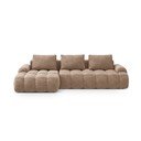 Divano angolare marrone chiaro allungabile/con contenitore (con penisola a sinistra/con chaise lounge) con rivestimento in velluto Linz – Cosmopolitan Design