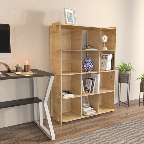 Libreria in rovere decorato in colore naturale 92,5x132 cm Zimba - Kalune Design-image-1