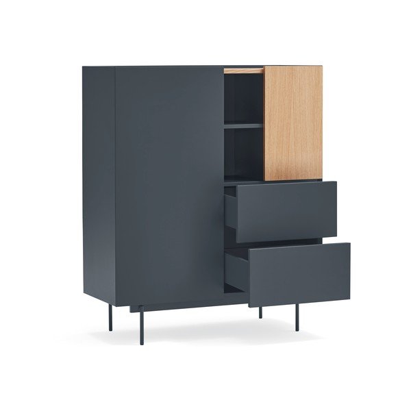 Cassettiera alta in rovere decorato in colore antracite-naturale 100x45 cm Otto - Teulat-image-4