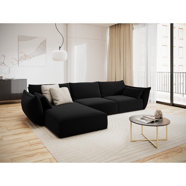 Divano angolare nero (con penisola a sinistra/con chaise lounge) con rivestimento in velluto Vanda – Mazzini Sofas-image-1