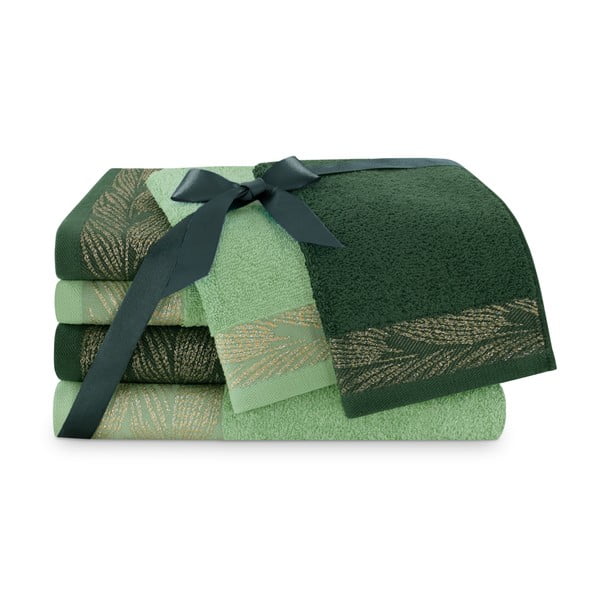 Set di asciugamani per viso e corpo tipo terry verdi in cotone 6 pz Allium – Restilo-image-1