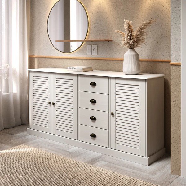 Credenza bianca in pino massiccio 166x80x38 cm Edith – Støraa-image-4