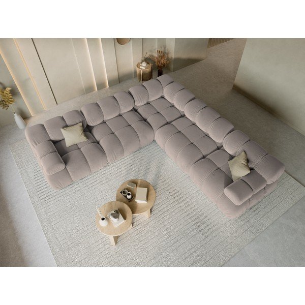 Divano angolare componibile beige con rivestimento in velluto – Micadoni -image-1