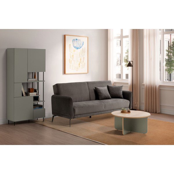 Tavolino da salotto rotondo in verde chiaro/di colore naturale con piano effetto rovere ø 80 cm Hillary – Marckeric-image-4