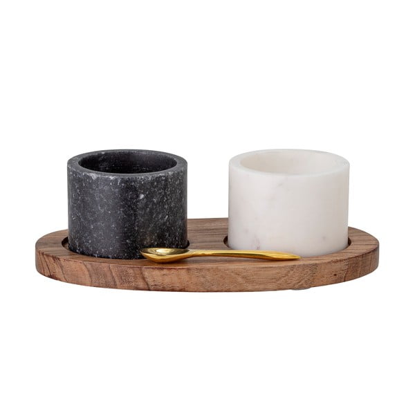 Set di saliere e pepiere in marmo con vassoio e cucchiaio in legno Florio - Bloomingville