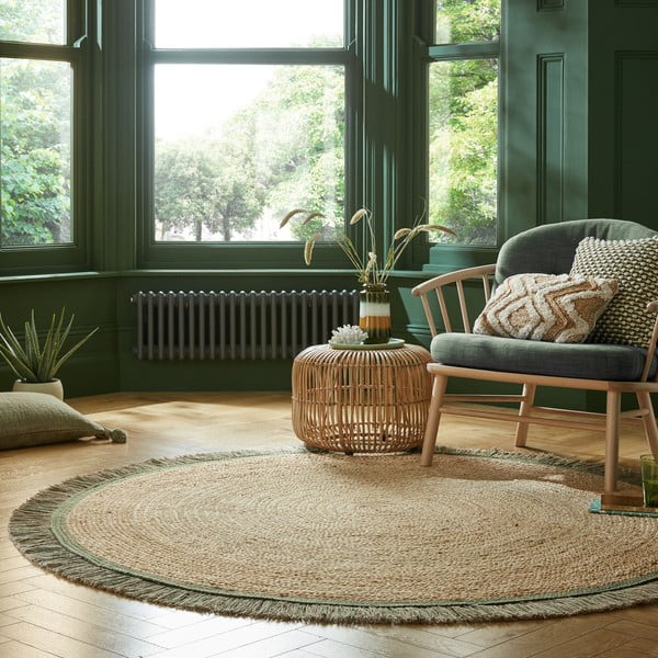 Tappeto rotondo di colore naturale in iuta tessuto a mano ø 180 cm Kahana – Flair Rugs-image-1