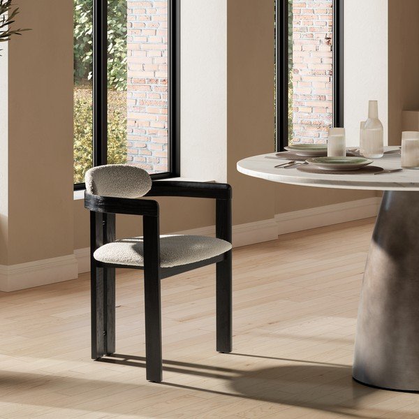 Set di sedie da pranzo bianca/nera in imbottito con braccioli 2 pz Eiden – MOME-image-1