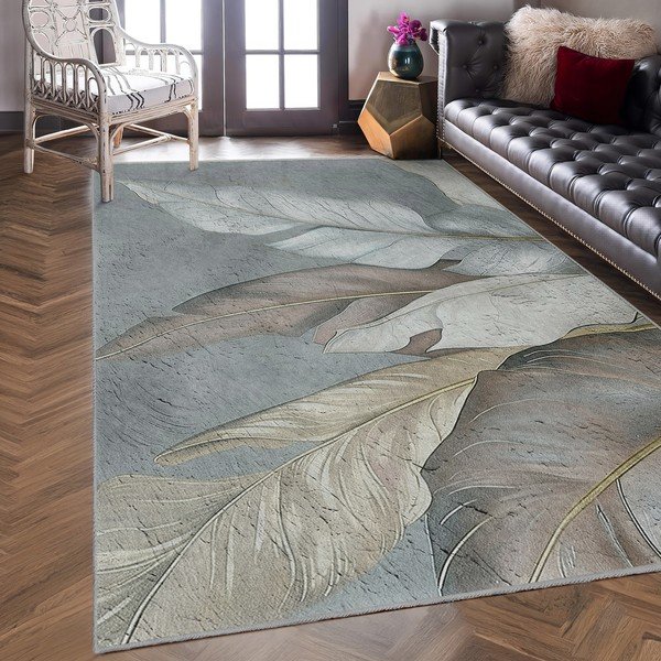 Tappeto verde/grigio lavabile 80x150 cm Dusty Leaves – Mila Home-image-3