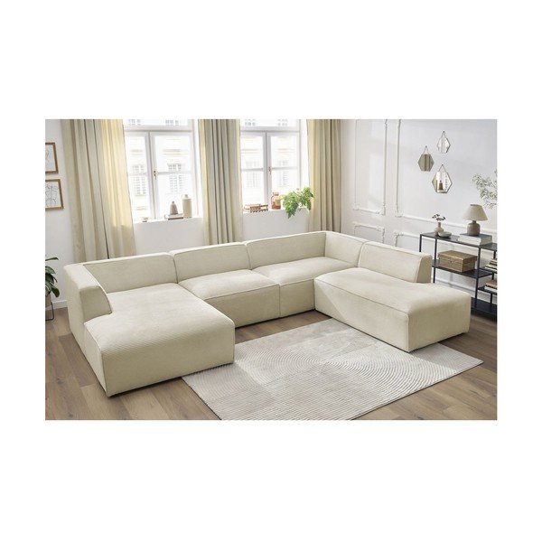 Divano angolare componibile beige (penisola a destra/a U) con rivestimento in velluto a coste Megeve – Bobochic Paris-image-4