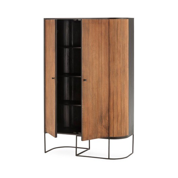 Credenza di colore naturale in mango massiccio 100x165x40 cm Curve – MOME-image-2