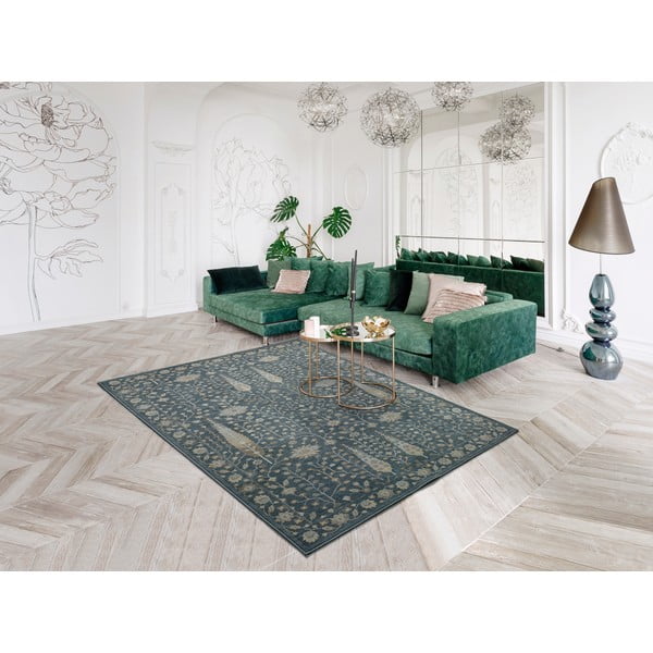 Tappeto in viscosa blu , 160 x 230 cm Vintage Flowers - Universal-image-1