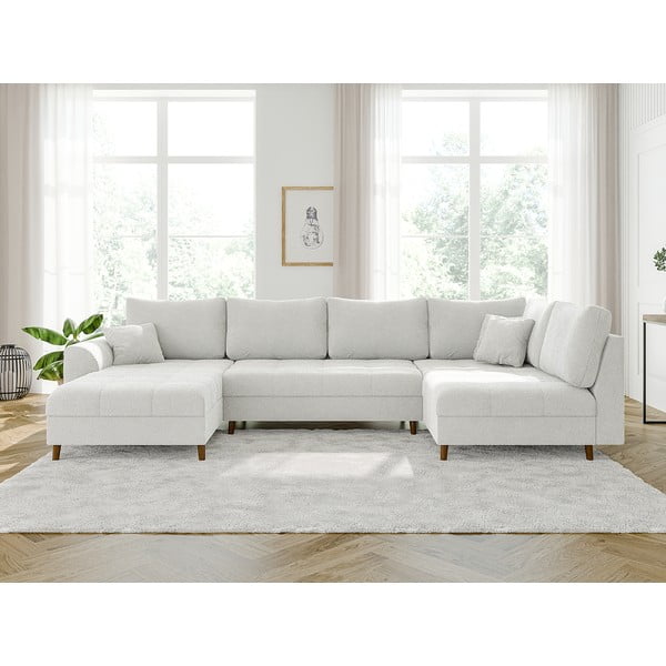 Divano angolare crema in tessuto bouclé (angolo sinistro/"U") Ariella - Ropez-image-1