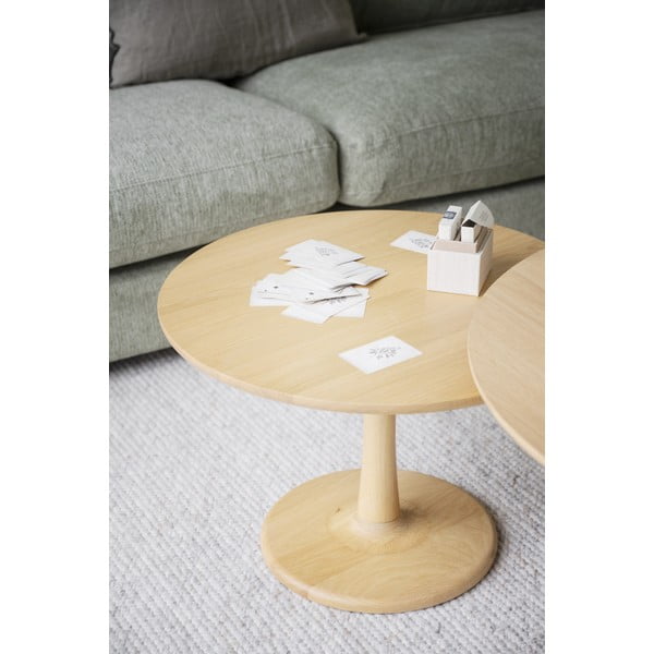 Tavolino rotondo in rovere decorato in colore naturale 60x60 cm Hobart - Rowico-image-1