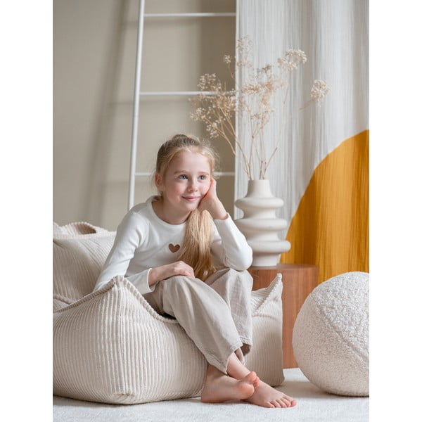 Pouf a sacco per bambini color crema con rivestimento in velluto a coste Chair – Wigiwama-image-1