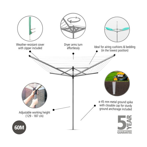Stendino da giardino argentato 60 m Lift-O-Matic – Brabantia-image-4
