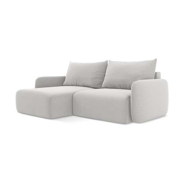 Divano angolare grigio chiaro allungabile/con contenitore (con penisola a sinistra/con chaise lounge) con rivestimento in velluto Kalena – Makamii-image-2