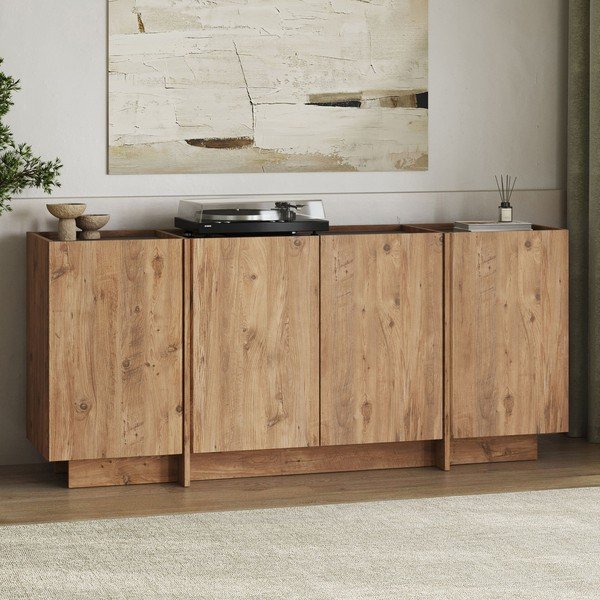 Credenza di colore naturale con effetto pino con apertura per cavi 180x80x45 cm Dorma – Kalune Design-image-3