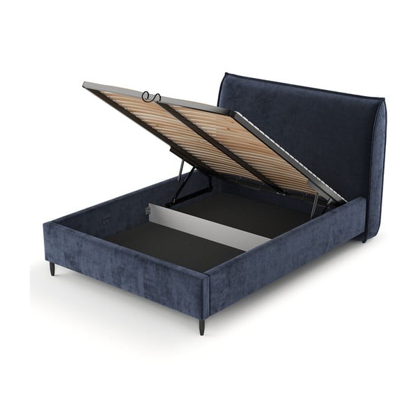 Letto matrimoniale imbottito blu scuro con spazio contenitivo e rete 140x200 cm Shell - Maison de Rêve-image-4