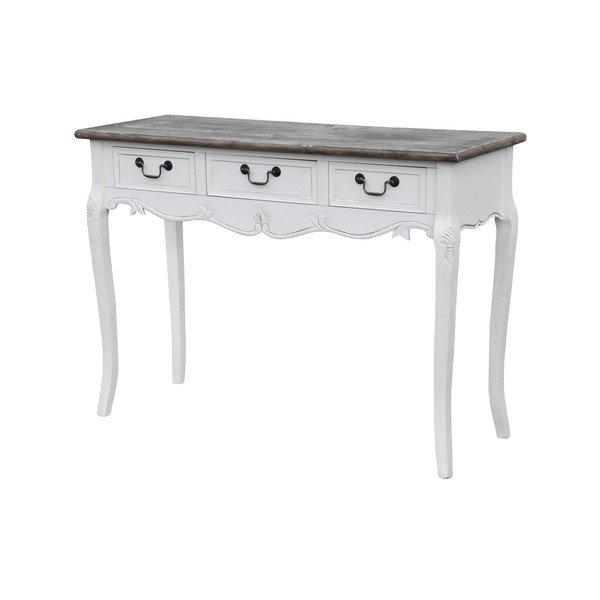 Consolle in legno di pioppo bianco con dettagli naturali e 3 cassetti Rimini - Livin Hill