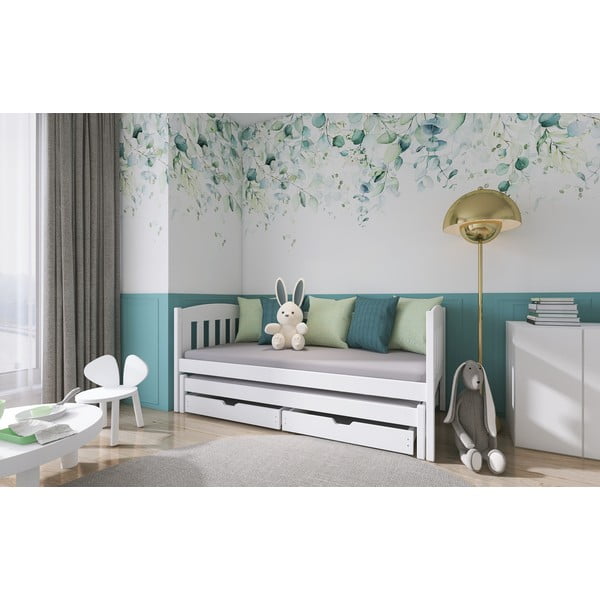 Letto per bambini in legno di pino bianco con letto estraibile e contenitore 90x200 cm Amelka - Lano Meble-image-2