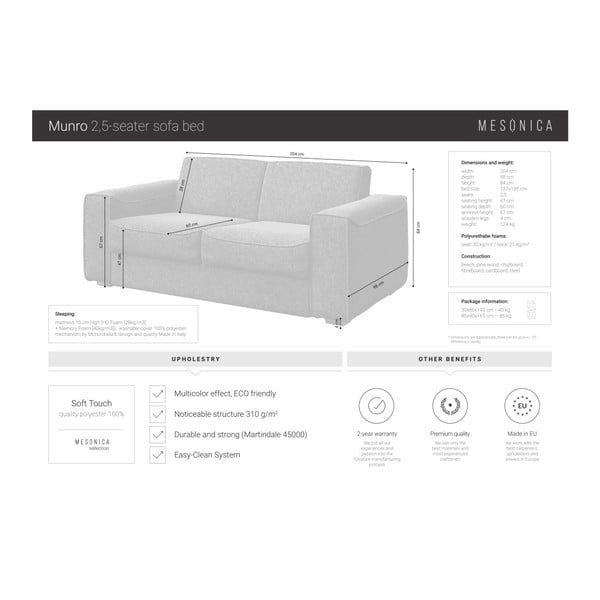 Divano letto blu turchese, 204 cm Munro - MESONICA-image-4