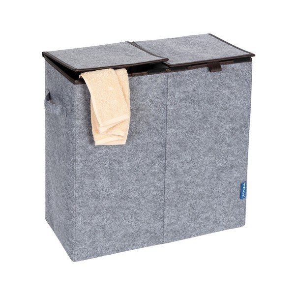 Cesto doppio per biancheria Duo grigio-marrone, 82 l - Wenko-image-2