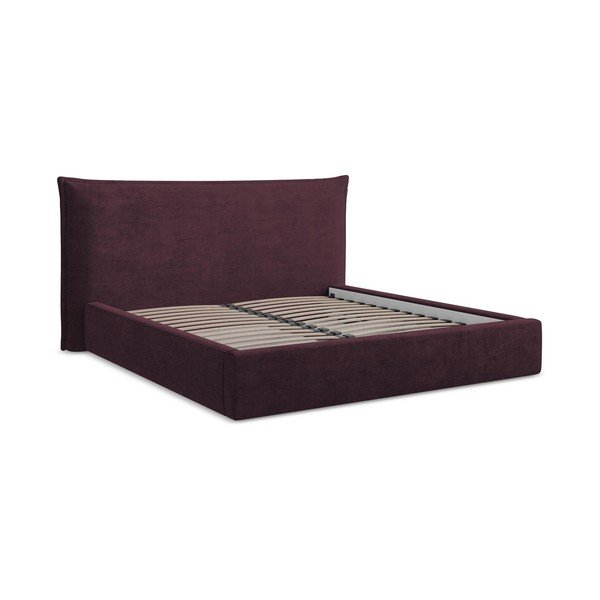 Letto matrimoniale imbottito viola scuro con contenitore con rete inclusa 140x200 cm Esala – Makamii-image-2