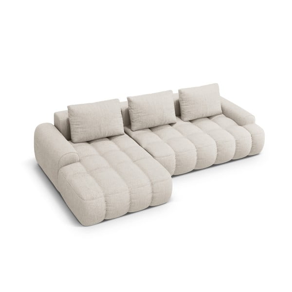 Divano angolare beige allungabile/con contenitore (con penisola a sinistra/con chaise lounge) Linz – Cosmopolitan Design-image-3