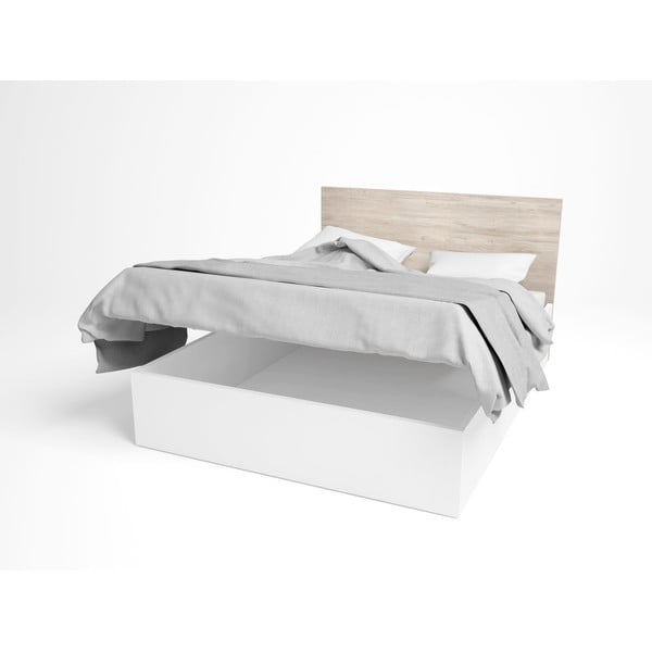 Letto matrimoniale in rovere bianco/naturale con contenitore 140x190 cm Sahara - Marckeric-image-3