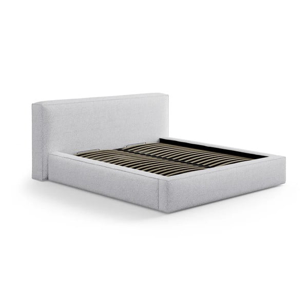 Letto matrimoniale imbottito grigio chiaro con contenitore con rete inclusa 200x200 cm Simon Olivia – Micadoni 