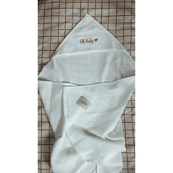Asciugamano in mussola bianca con cappuccio 85x85 cm Muslin - Malomi Kids-image-3