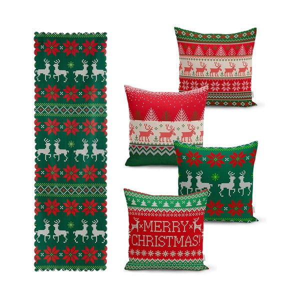 Set di 4 federe natalizie e runner da tavola Buon Natale - Minimalist Cushion Covers