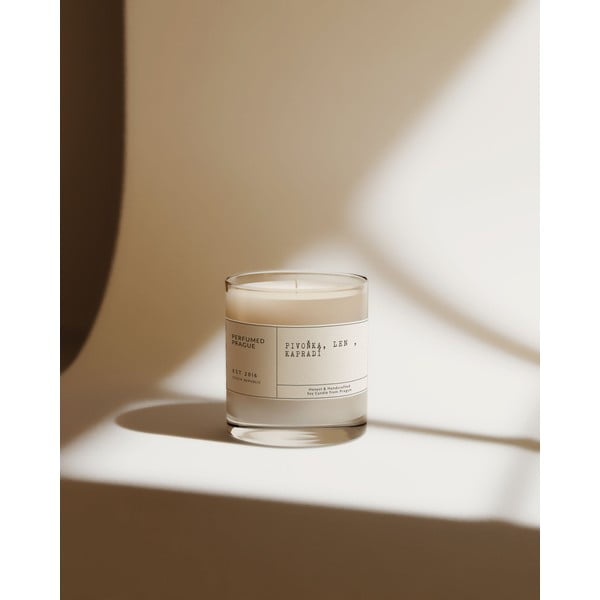 Candela in cera di soia profumata tempo di combustione 40 h #68 Peony, Linen, Fern – Perfumed Prague