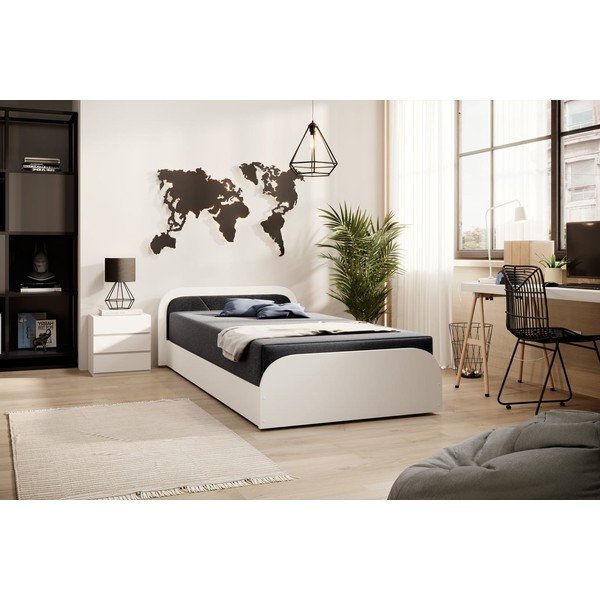 Letto singolo imbottito/in truciolato bianco/grigio scuro con contenitore e materasso inclusi 80x190 cm Parys – ELTAP-image-1