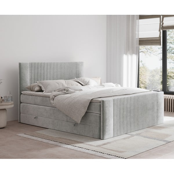 Letto boxspring grigio chiaro con contenitore 140x200 cm Bergamo – Maison de Rêve-image-1