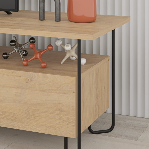 Tavolo TV in rovere di colore naturale 150x45 cm Dilly - Marckeric-image-4