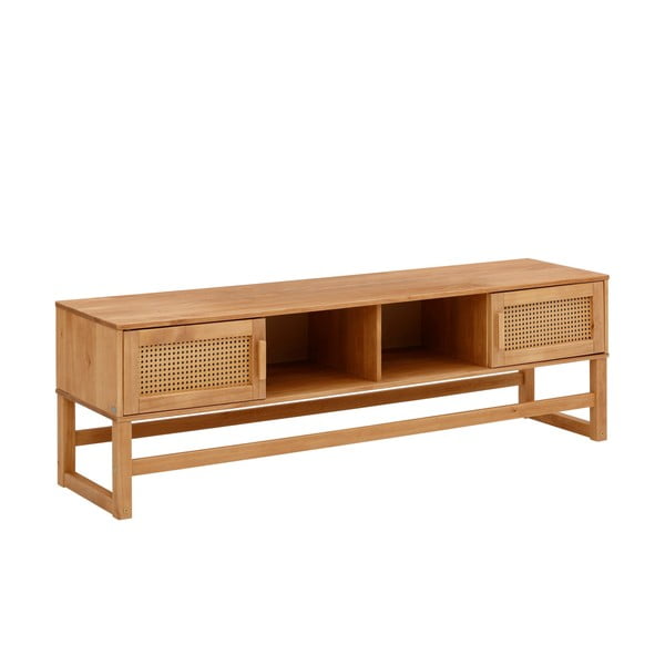 Tavolo TV in legno di pino con ante in rattan Jolene - Støraa-image-1