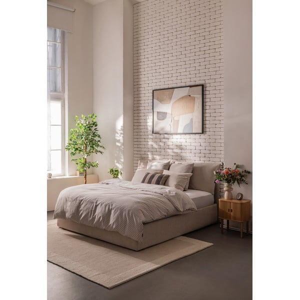 Letto matrimoniale imbottito beige con contenitore con rete inclusa 160x200 cm Thessa Pillow – Bonami Selection-image-1