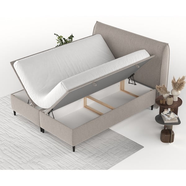 Letto matrimoniale imbottito grigio e beige con contenitore 140x200 cm Draco - Maison de Rêve-image-3