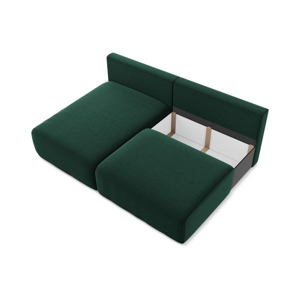 Divano angolare verde scuro allungabile/con contenitore (con penisola a sinistra/con chaise lounge) con rivestimento in velluto Kalena – Makamii-image-4