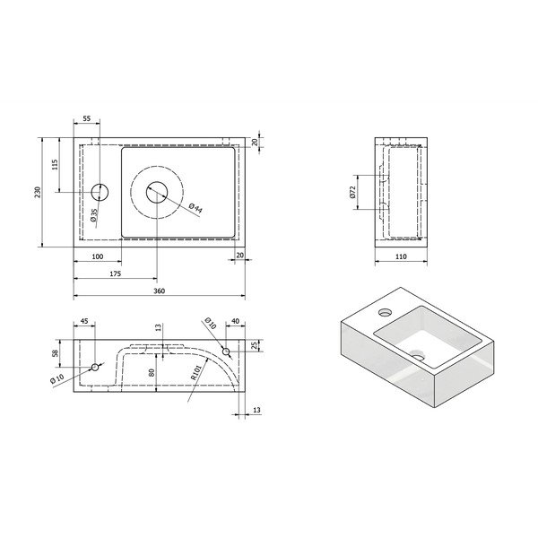 Lavabo piccolo bianco in marmo fuso, lato sinistro Alabama - Sapho-image-3