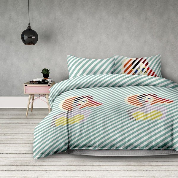 Lenzuolo singolo in microfibra a righe Retro Girl, 140 x 200 cm + 63 x 63 cm - AmeliaHome